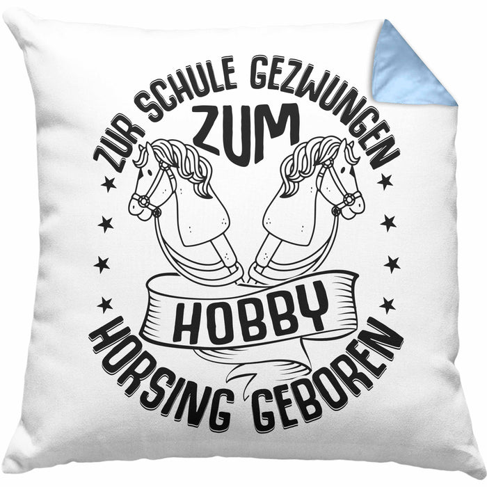 Hobbyhorse Kissen mit Füllung 40x40 Geschenk Hobby-Horsing Geschenkidee Mädchen (Grau) Blau Trendation