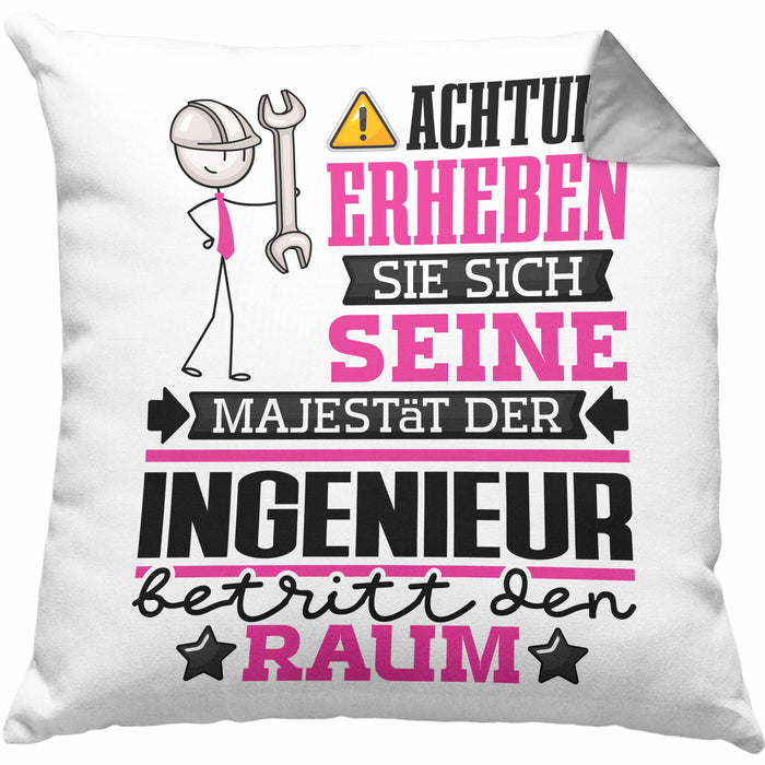 Ingenieur Geschenk Kissen mit Füllung 40x40 Lustiger Spruch Erheben Sie Sich Der Ingenieur Betritt den Raum (Grau) Grau Trendation
