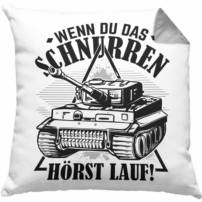 Panzerfahrer Kissen mit Füllung 40x40 Geschenk Schnurren Panzer Wenn Du Das Schnurren Hörst Lauf (Grau) Grau Trendation