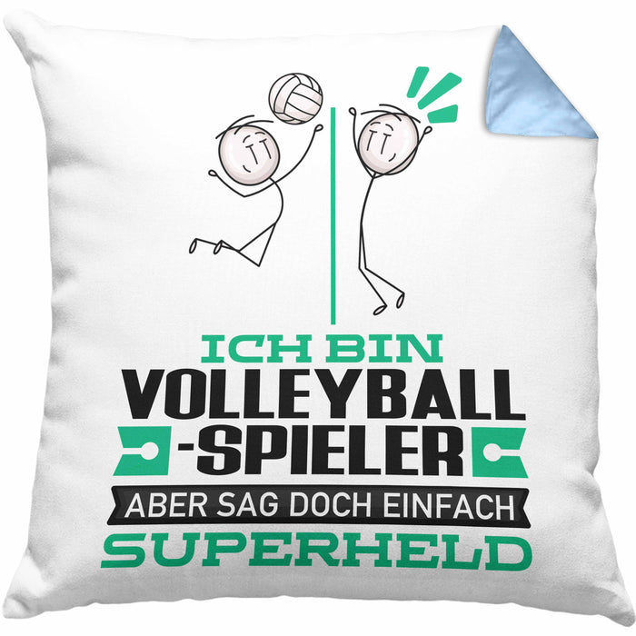 Volleyballspieler Geschenk Kissen mit Füllung 40x40 Ich Bin Volleyballspieler Aber Sag Doch Einfach Superheld Lustige Geschenkdiee für Volleyballspieler (Grau) Blau Trendation