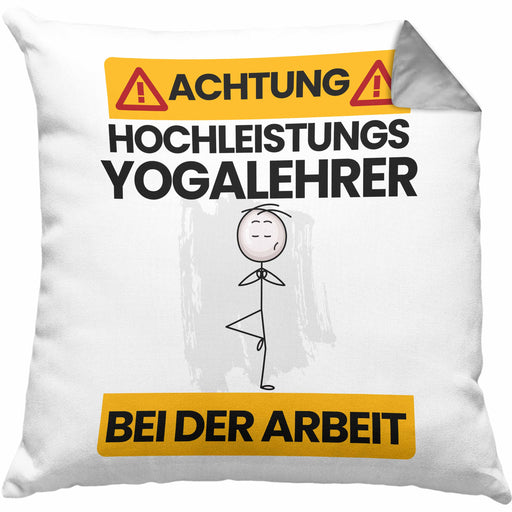 Yogalehrer Kissen mit Füllung 40x40 Geschenk Lustiger Spruch Geschenkidee für Yogalehrer Achtung Hochleistungs Yogalehrer Bei Der Arbeit (Grau) Grau Trendation