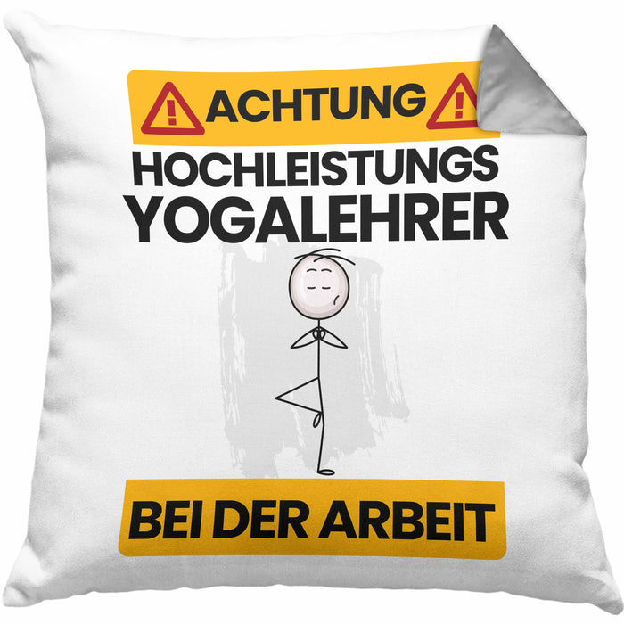 Yogalehrer Kissen mit Füllung 40x40 Geschenk Lustiger Spruch Geschenkidee für Yogalehrer Achtung Hochleistungs Yogalehrer Bei Der Arbeit (Grau) Grau Trendation
