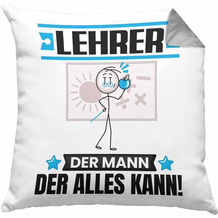 Lehrer Kissen mit Füllung 40x40 Geschenk für Lehrer Der Mann Der Alles Kann Geschenkidee zum Geburtstag (Grau) Grau Trendation