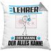 Lehrer Kissen mit Füllung 40x40 Geschenk für Lehrer Der Mann Der Alles Kann Geschenkidee zum Geburtstag (Grau) Grau Trendation