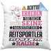 Reitsportler Geschenk Kissen mit Füllung 40x40 Lustiger Spruch Erheben Sie Sich Der Reitsportler Betritt den Raum (Grau) Blau Trendation