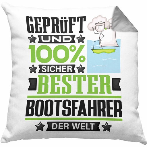 Bootsfahrer Geschenk Lustiger Spruch für Bootsfahrer Geschenkidee Bester Bootsfahrer Der WeltKissen mit Füllung 40x40 (Grau) Grau Trendation