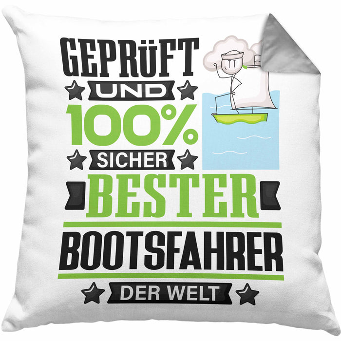 Bootsfahrer Geschenk Lustiger Spruch für Bootsfahrer Geschenkidee Bester Bootsfahrer Der WeltKissen mit Füllung 40x40 (Grau) Grau Trendation
