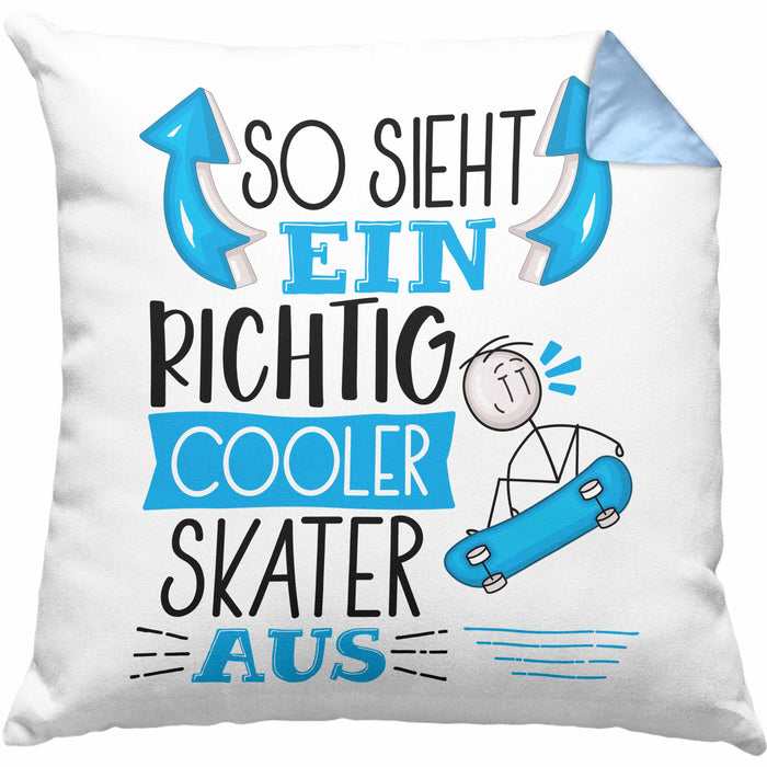 Skater Kissen mit Füllung 40x40 Geschenk So Sieht Ein Richtig Cooler Skater Aus Geschenkidee Spruch Lustig (Grau) Blau Trendation