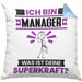 Manager Kissen mit Füllung 40x40 Geschenk für Manager Geburtstag Lustiger Spruch Was Ist Deine Superkraft (Grau) Blau Trendation
