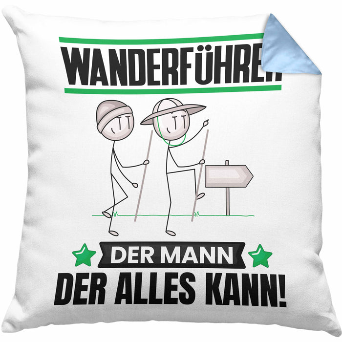 Wanderführer Kissen mit Füllung 40x40 Geschenk für Wanderführer Der Mann Der Alles Kann Geschenkidee zum Geburtstag (Grau) Blau Trendation