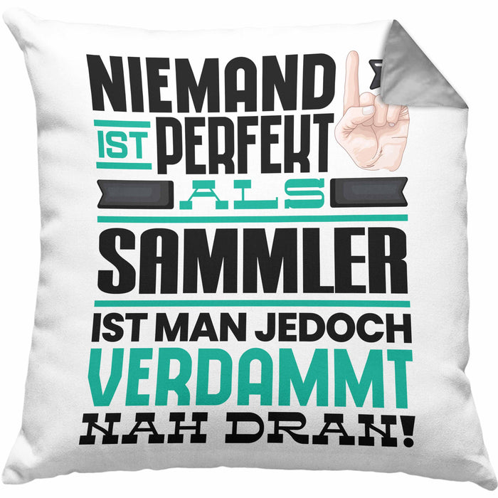 Sammler Geschenk Kissen mit Füllung 40x40 Lustige Geschenkidee für Sammler Geburtstag Niemand Ist Perfekt Aber Als Sammler Ist Man Nah Dran (Grau) Grau Trendation