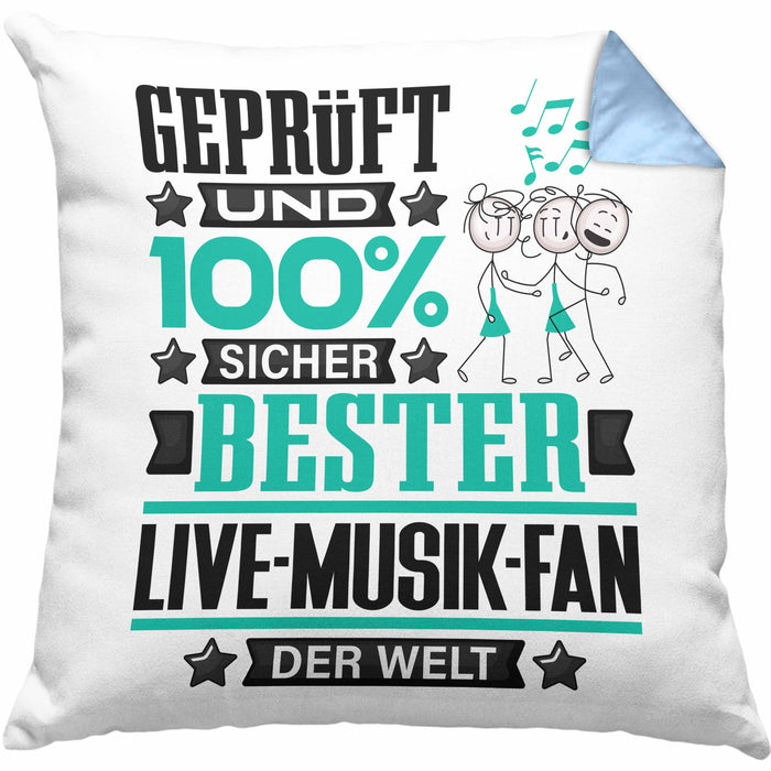 Live-Musik-Fan Geschenk Lustiger Spruch für Live-Musik-Fan Geschenkidee Bester Live-Musik-Fan Der WeltKissen mit Füllung 40x40 (Grau) Blau Trendation