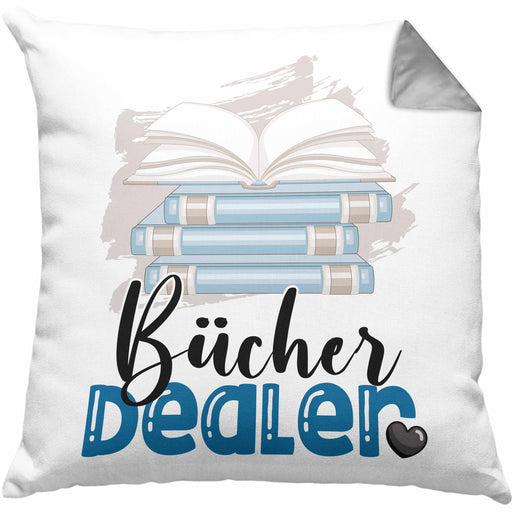 Bücher Dealer Kissen mit Füllung 40x40 Geschenk für Bücher-Verkäufer Bibliothek Geburtstag Spruch Geschenkidee Bester Bibliothek (Grau) Grau Trendation