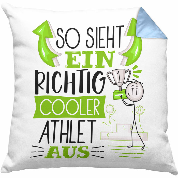 Athlet Kissen mit Füllung 40x40 Geschenk So Sieht Ein RIchtig Cooler Athlet Aus Geschenkidee Lustiger Spruch Geburtstag (Grau) Blau Trendation