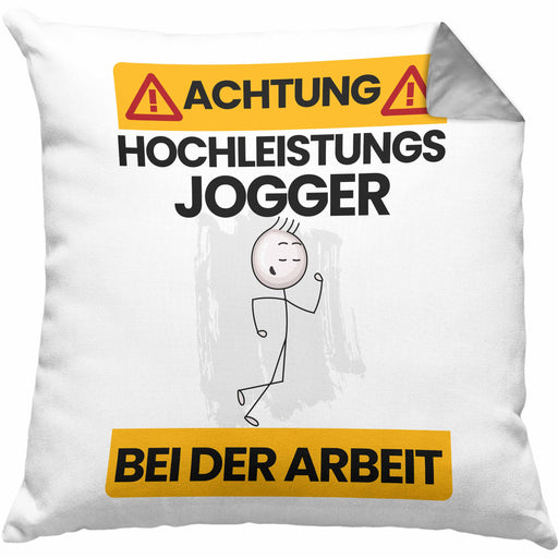Jogger Kissen mit Füllung 40x40 Geschenk Lustiger Spruch Geschenkidee für Jogger Achtung Hochleistungs Jogger Bei Der Arbeit (Grau) Grau Trendation