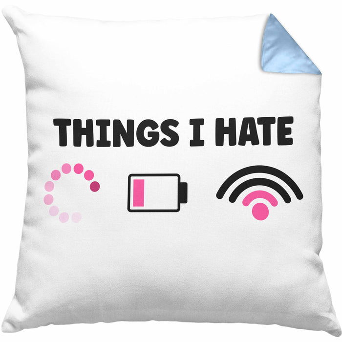 Lustige Programmiererin Computer Gaming Geschenk Kissen mit Füllung 40x40 Things I Hate Geschenkidee (Grau) Blau Trendation