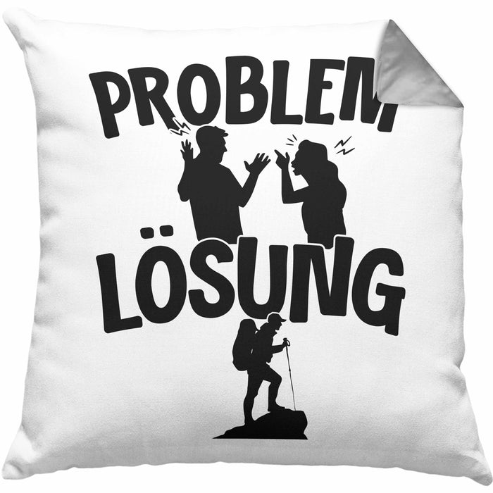 Wandern Kissen mit Füllung 40x40 Geschenk für Wandern Männer Geschenkidee Problem und Lösung Berge Wandern (Grau) Grau Trendation