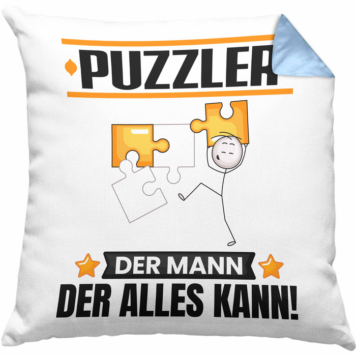 Puzzler Kissen mit Füllung 40x40 Geschenk für Puzzler Der Mann Der Alles Kann Geschenkidee zum Geburtstag (Grau) Blau Trendation