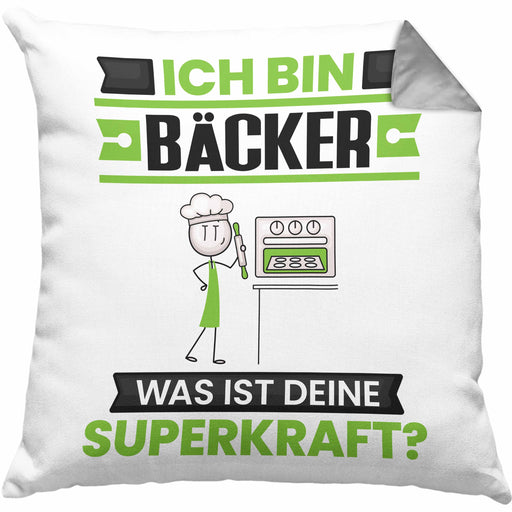 Bäcker Kissen mit Füllung 40x40 Geschenk für Bäcker Geburtstag Lustiger Spruch Was Ist Deine Superkraft (Grau) Grau Trendation