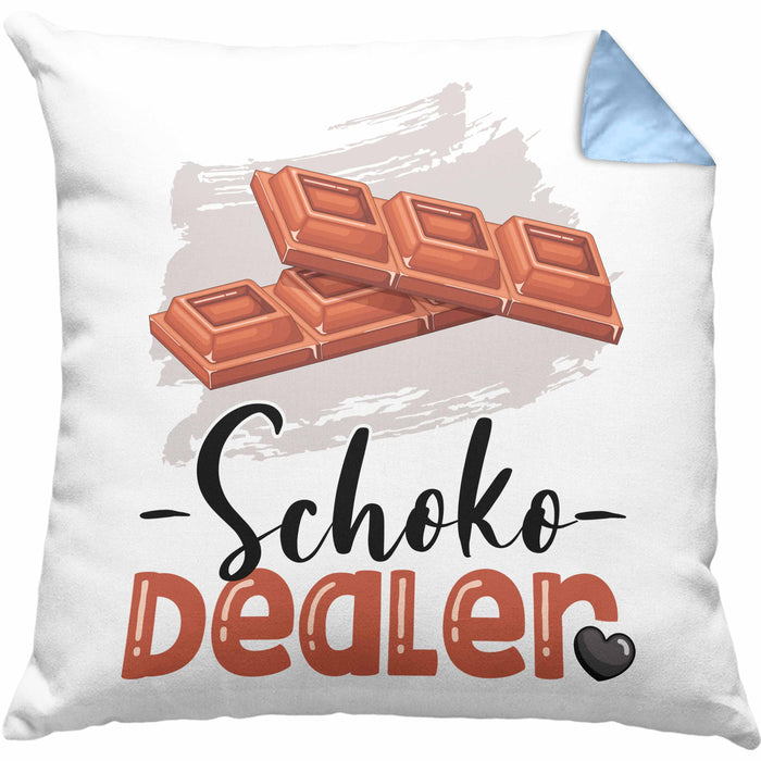 Schoko Dealer Kissen mit Füllung 40x40 Geschenk für Schokoladenverkäufer Geburtstag Spruch Geschenkidee (Grau) Blau Trendation