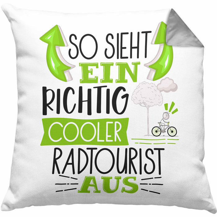 So Sieht Ein Richtig Cooler Radtourist Aus Geschenk Kissen mit Füllung 40x40 Lustiger Spruch Geschenkidee (Grau) Grau Trendation