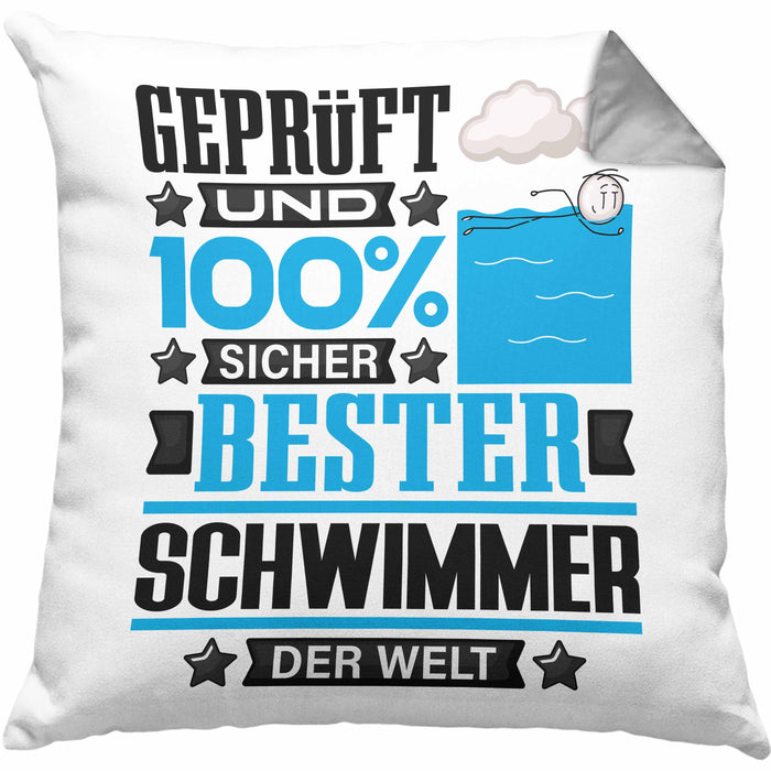 Schwimmer Geschenk Lustiger Spruch für Schwimmer Geschenkidee Bester Schwimmer Der WeltKissen mit Füllung 40x40 (Grau) Grau Trendation