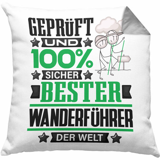 Wanderführer Geschenk Lustiger Spruch für Wanderführer Geschenkidee Bester Wanderführer Der WeltKissen mit Füllung 40x40 (Grau) Grau Trendation