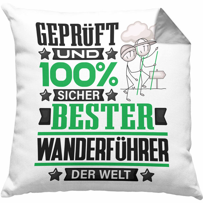 Wanderführer Geschenk Lustiger Spruch für Wanderführer Geschenkidee Bester Wanderführer Der WeltKissen mit Füllung 40x40 (Grau) Grau Trendation