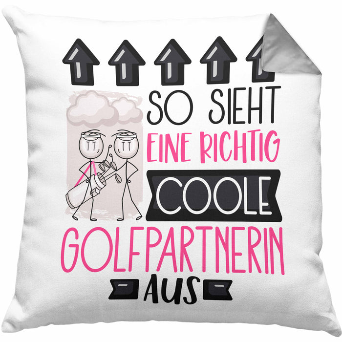 Golfpartnerin Geschenk Kissen mit Füllung 40x40 Lustig Geschenkidee für Golfpartnerin Geburtstag So Sieht Eine Richtig Coole Golfpartnerin Aus Frauen Spruch Golf Golferin (Grau) Grau Trendation