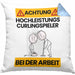 Curlingspieler Kissen mit Füllung 40x40 Geschenk Lustiger Spruch Geschenkidee für Curlingspieler Achtung Hochleistungs Curlingspieler Bei Der Arbeit (Grau) Blau Trendation
