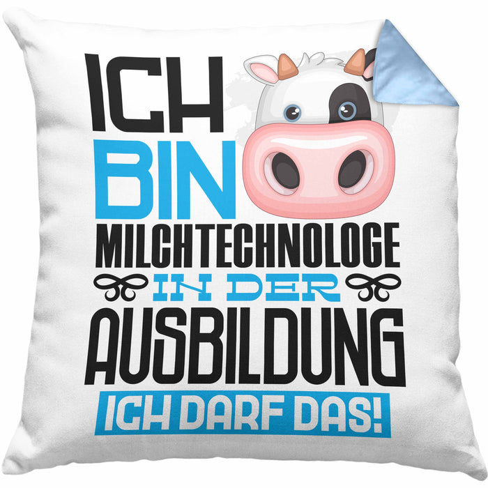 Milchtechnologe Ausbildung Kissen mit Füllung 40x40 Geschenk Ich Bin Milchtechnologe In Der Ausbildung Ich Darf Das Geschenkidee Spruch (Grau) Blau Trendation
