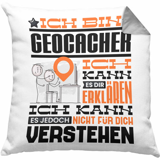 Geocacher Geschenk Kaffee-Kissen mit Füllung 40x40 Geschenkidee für Geocacher Ich Bin Geocacher Ich Kann Es Dir Erklären Jedoch Nicht Für Dich Verstehen Spruch Lustig (Grau) Grau Trendation