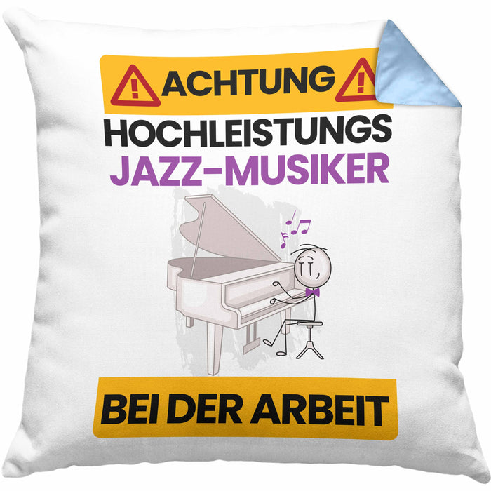 Jazz-Musiker Kissen mit Füllung 40x40 Geschenk Lustiger Spruch Geschenkidee für Jazz-Musiker Achtung Hochleistungs Jazz-Musiker Bei Der Arbeit (Grau) Blau Trendation