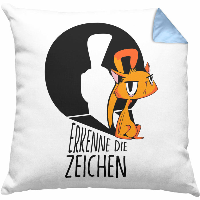 Kissen mit Füllung 40x40 mit Katzenmotiv - Erkenne die Zeichen Geschenk Spruch Geschenkidee (Grau) Blau Trendation