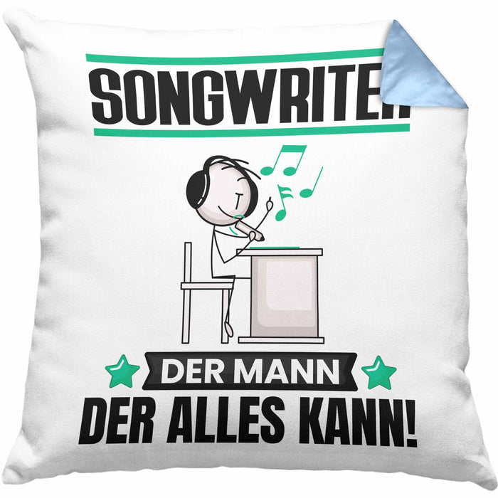 Songwriter Kissen mit Füllung 40x40 Geschenk für Songwriter Der Mann Der Alles Kann Geschenkidee zum Geburtstag (Grau) Blau Trendation