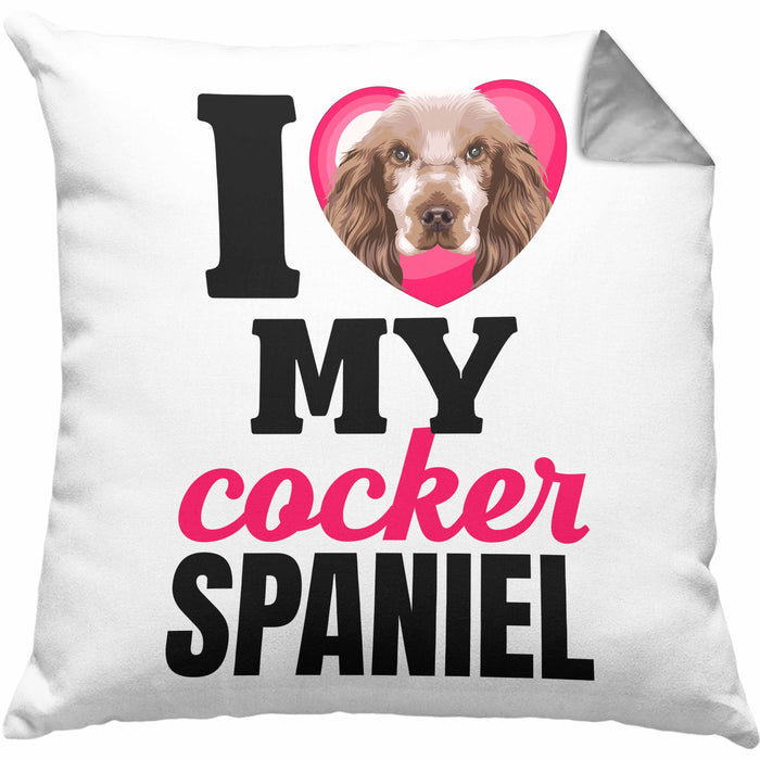 Cocker Spaniel Besitzerin Kissen mit Füllung 40x40 Geschenk Lustiger Spruch Geschenkidee I Love My Cocker Spaniel (Grau) Grau Trendation