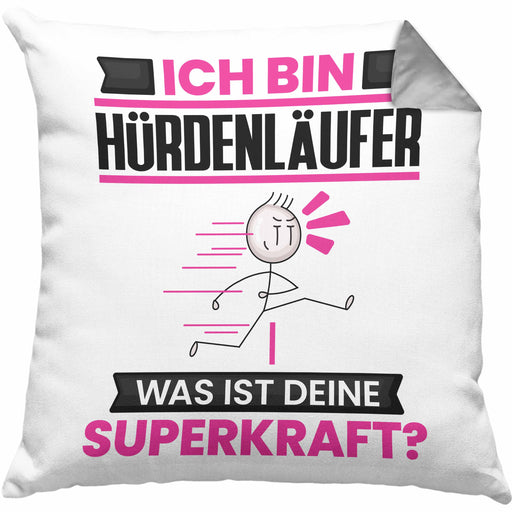 Hürdenläufer Kissen mit Füllung 40x40 Geschenk für Hürdenläufer Geburtstag Lustiger Spruch Was Ist Deine Superkraft (Grau) Grau Trendation