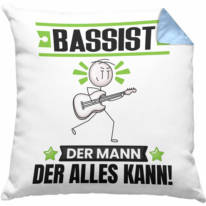 Bassist Kissen mit Füllung 40x40 Geschenk für Bassist Der Mann Der Alles Kann Geschenkidee zum Geburtstag (Grau) Blau Trendation