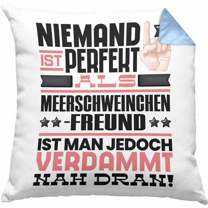 Meerschweinchenfreund Geschenk Kissen mit Füllung 40x40 Lustige Geschenkidee für Meerschweinchenfreund Geburtstag Niemand Ist Perfekt Aber Als Meerschweinchenfreund Ist Man Nah Dran (Grau) Blau Trendation