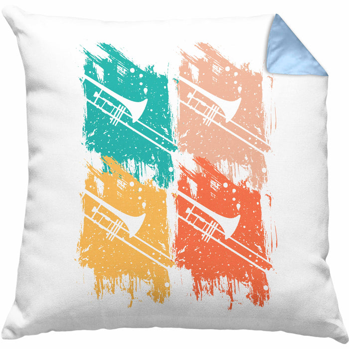 Posaunist Kissen mit Füllung 40x40 Geschenk Retro Grafik Posaune Kaffee Geschenkidee Lustig (Grau) Blau Trendation