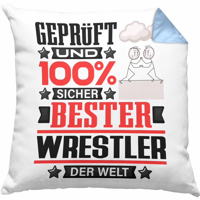 Wrestler Geschenk Lustiger Spruch für Wrestler Geschenkidee Bester Wrestler Der WeltKissen mit Füllung 40x40 (Grau) Blau Trendation