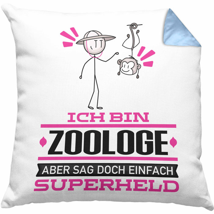 Zoologe Geschenk Kissen mit Füllung 40x40 Ich Bin Zoologe Aber Sag Doch Einfach Superheld Lustige Geschenkdiee für Zoologe (Grau) Blau Trendation