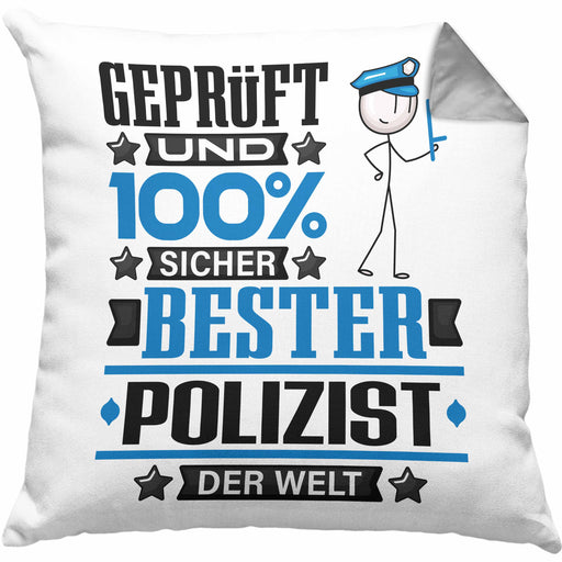 Polizist Geschenk Lustiger Spruch für Polizist Geschenkidee Bester Polizist Der WeltKissen mit Füllung 40x40 (Grau) Grau Trendation