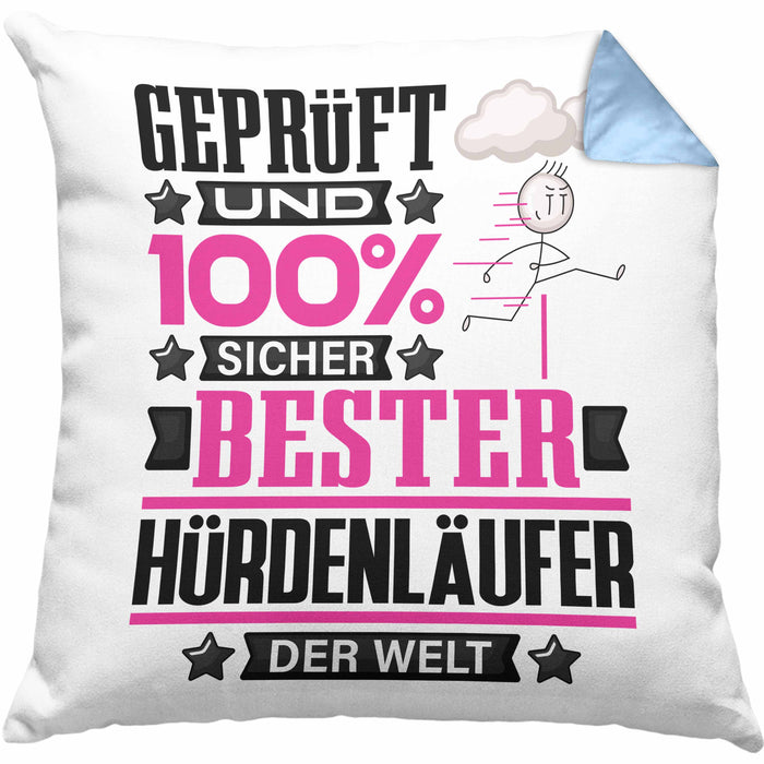 Hürdenläufer Geschenk Lustiger Spruch für Hürdenläufer Geschenkidee Bester Hürdenläufer Der WeltKissen mit Füllung 40x40 (Grau) Blau Trendation