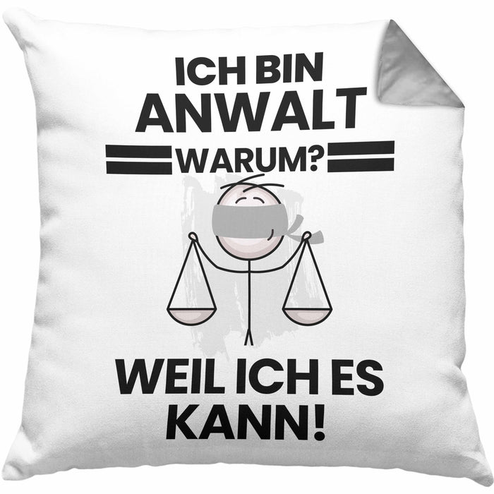 Anwalt Geschenk Kissen mit Füllung 40x40 Lustiger Spruch Ich Bin Anwalt Warum Weil Ich Es Kann Geschenkidee Bester Anwalt Geburtstag (Grau) Grau Trendation