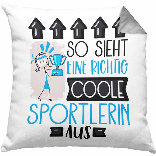 Sportlerin Geschenk Kissen mit Füllung 40x40 Lustig Geschenkidee für Sportlerin Geburtstag So Sieht Eine Richtig Coole Sportlerin Aus Frauen Spruch (Grau) Grau Trendation