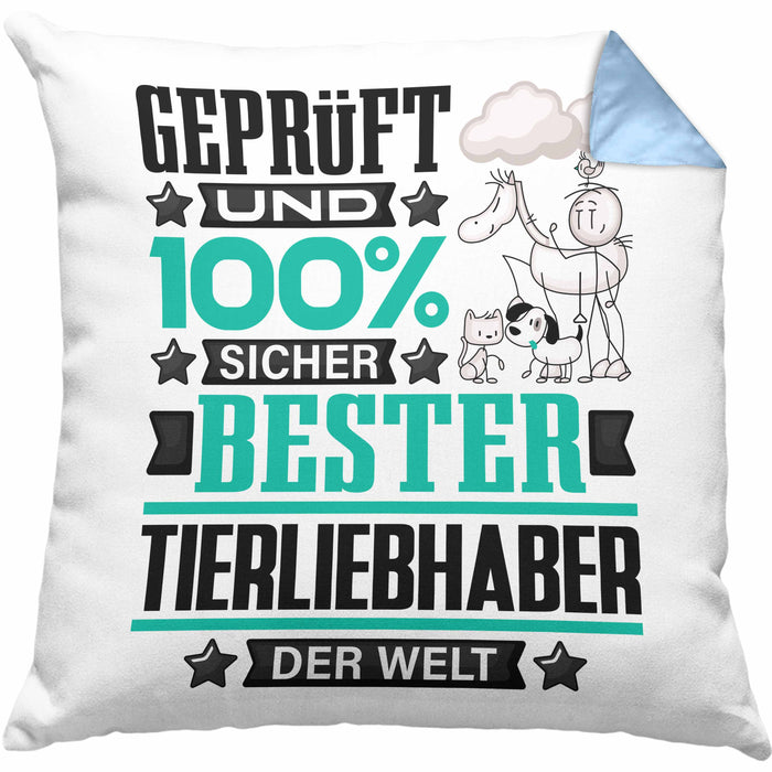 Tierwohlhaber Geschenk Lustiger Spruch für Tierwohlhaber Geschenkidee Bester Tierwohlhaber Der WeltKissen mit Füllung 40x40 (Grau) Blau Trendation