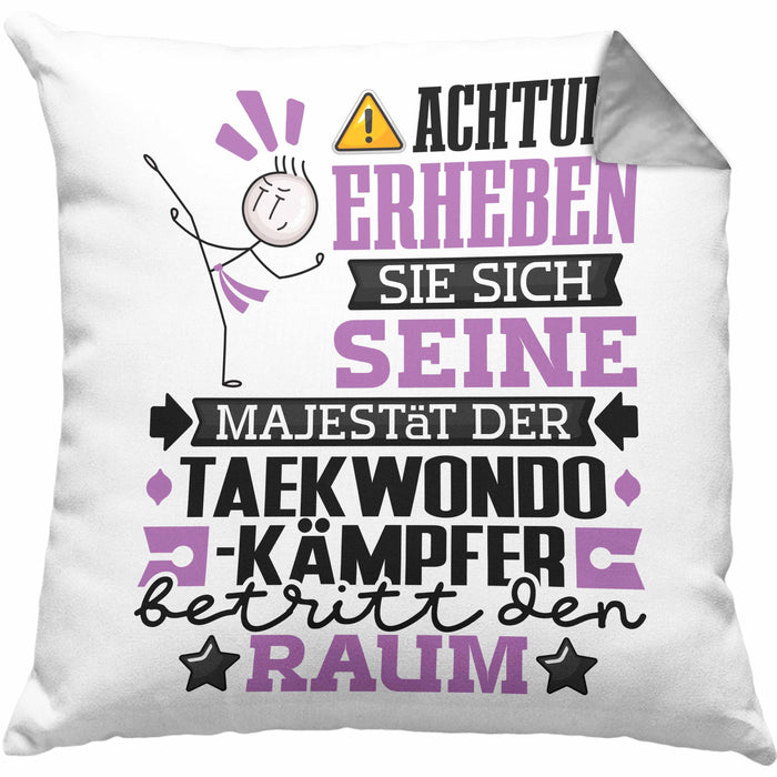 Taekwondo-Kämpfer Geschenk Kissen mit Füllung 40x40 Lustiger Spruch Erheben Sie Sich Der Taekwondo-Kämpfer Betritt den Raum (Grau) Grau Trendation