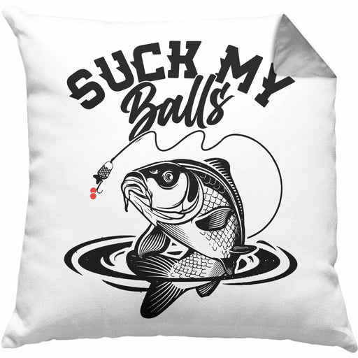 Fischer Karpfen Angler Geschenk Kissen mit Füllung 40x40 Fischer Fisch Suck My Balls Anglergeschenke (Grau) Grau Trendation