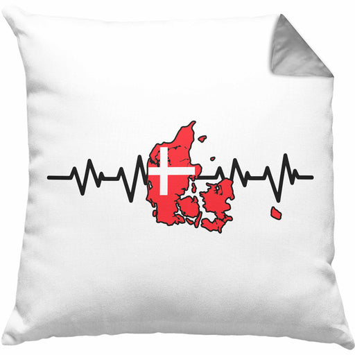 Dänische Flagge Geschenk Kissen mit Füllung 40x40 Herzschlag Dänemark Urlau Geschenkidee (Grau) Grau Trendation